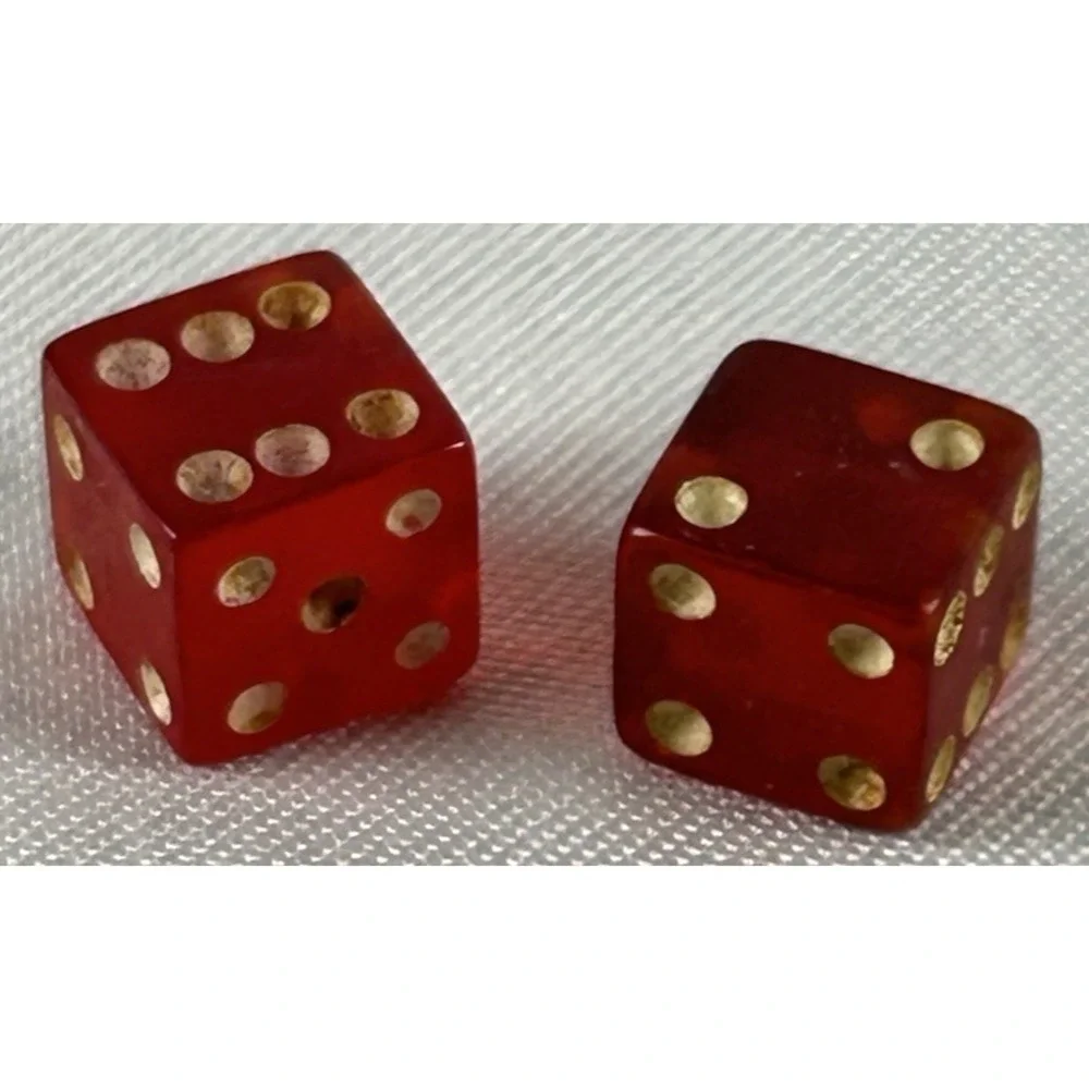 Vintage Red Bakelite Translucent Miniature Dice 1/4